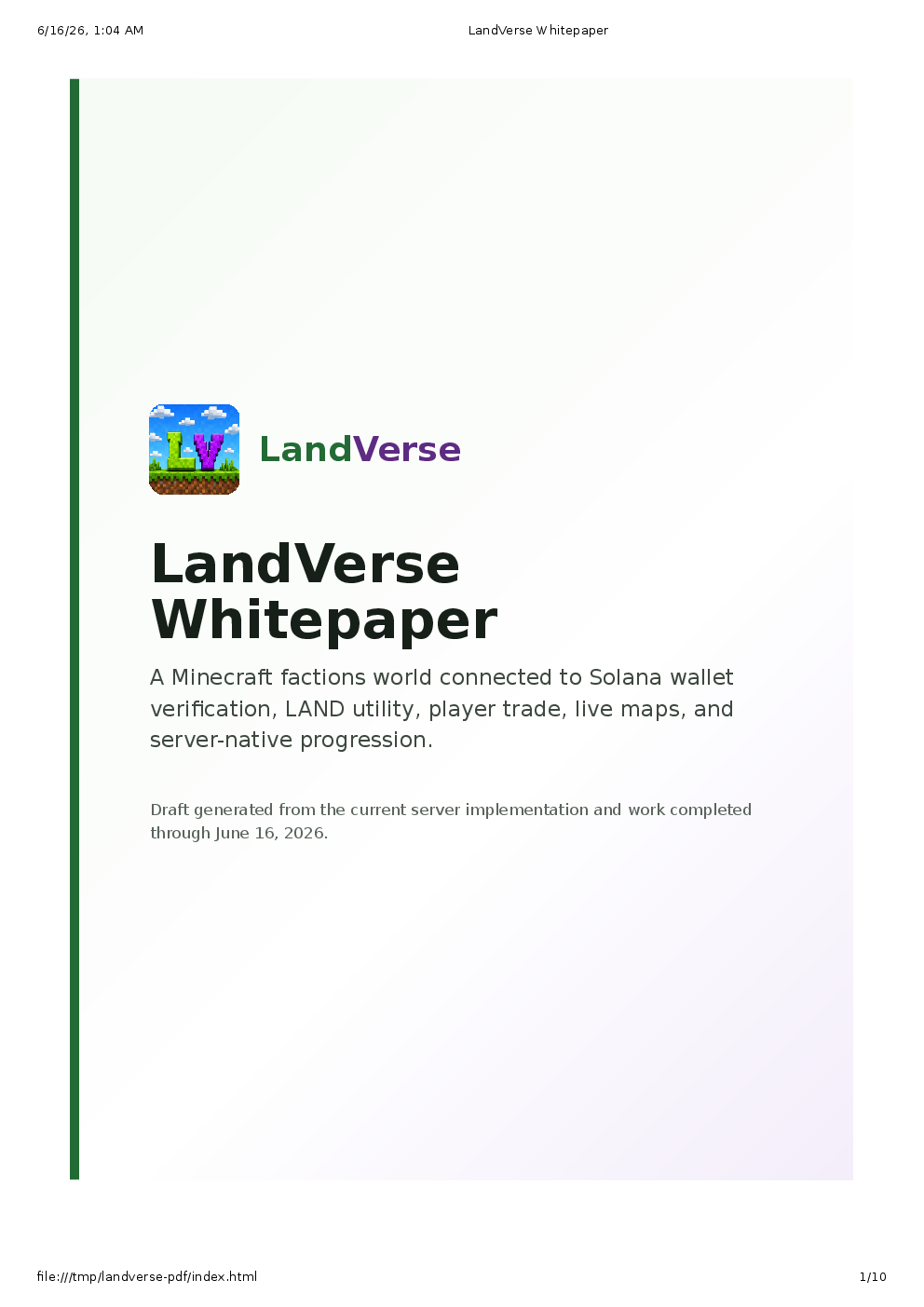 LandVerse whitepaper page 1 preview